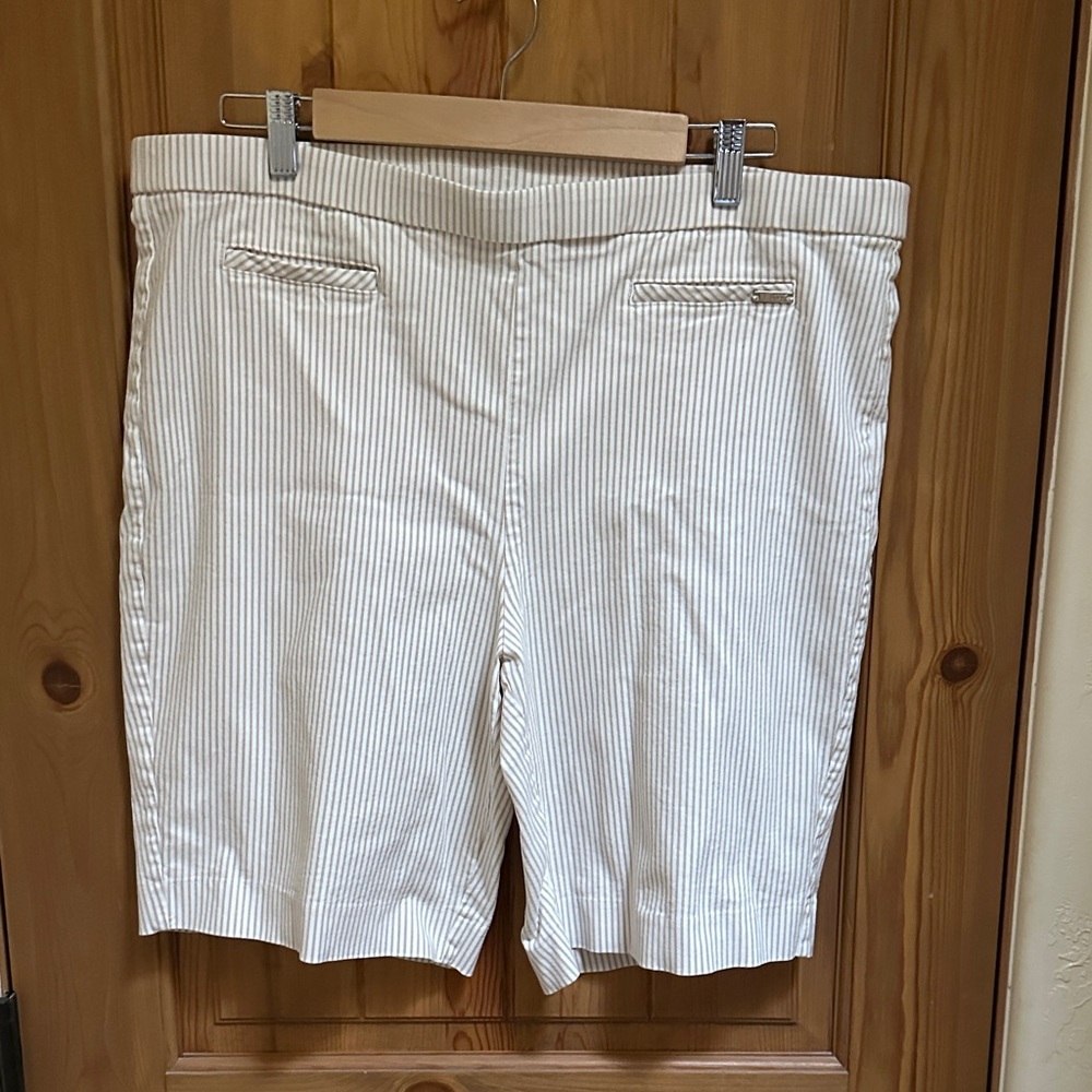 Women's Striped Cream Shorts - Picture 1 of 6